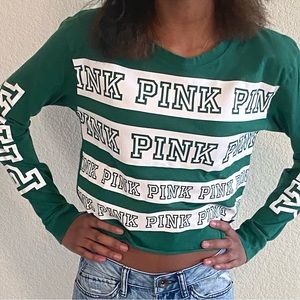 Pink by Victoria Secret long sleeve crop top XS green.